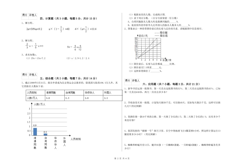 临汾市实验小学六年级数学【下册】开学检测试题 附答案.doc_第2页