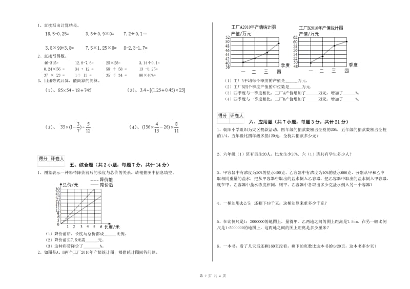 上海教育版六年级数学上学期综合练习试题A卷 附答案.doc_第2页