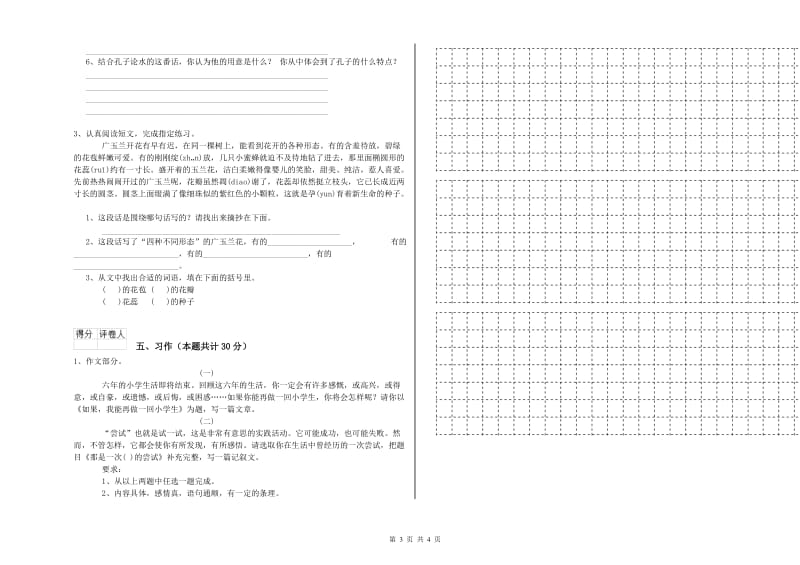 保定市实验小学六年级语文【下册】模拟考试试题 含答案.doc_第3页