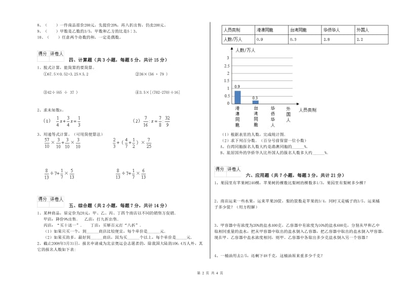 上海教育版六年级数学【上册】过关检测试卷D卷 含答案.doc_第2页