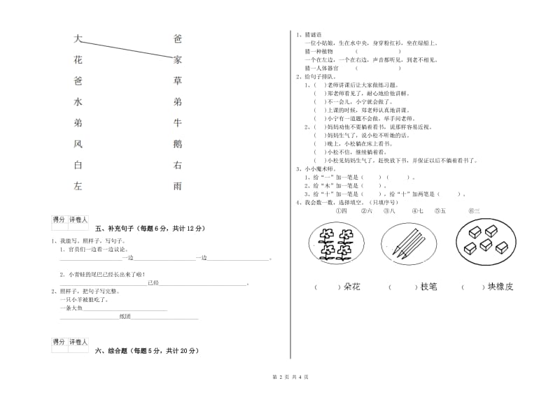 亳州市实验小学一年级语文下学期综合练习试卷 附答案.doc_第2页