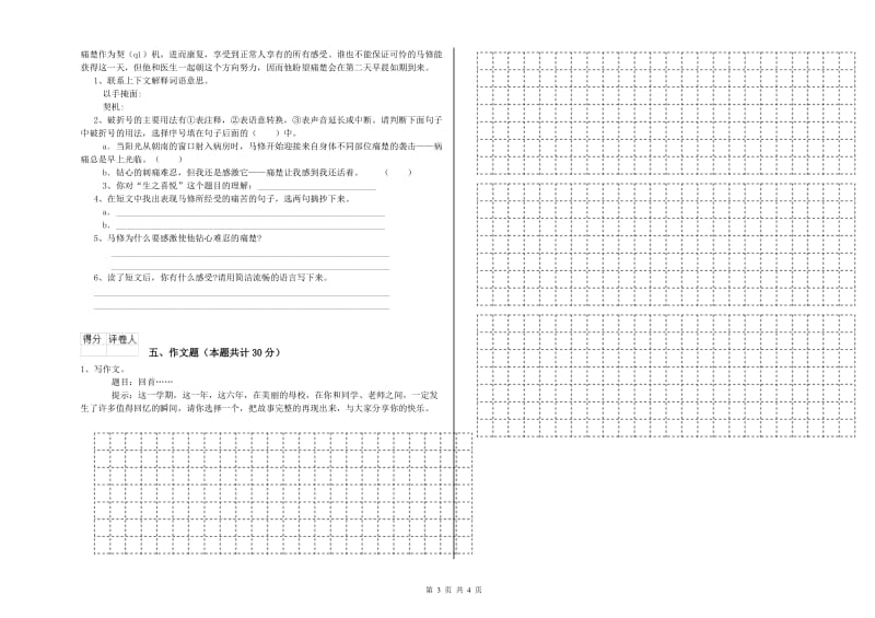 云南省小升初语文全真模拟考试试卷C卷 附解析.doc_第3页