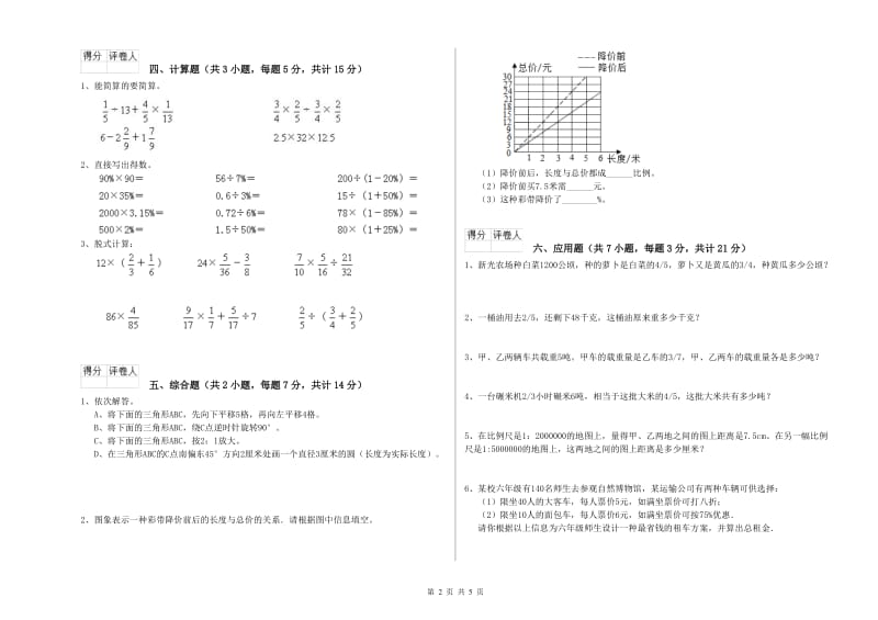 人教版六年级数学【上册】综合检测试题C卷 附答案.doc_第2页