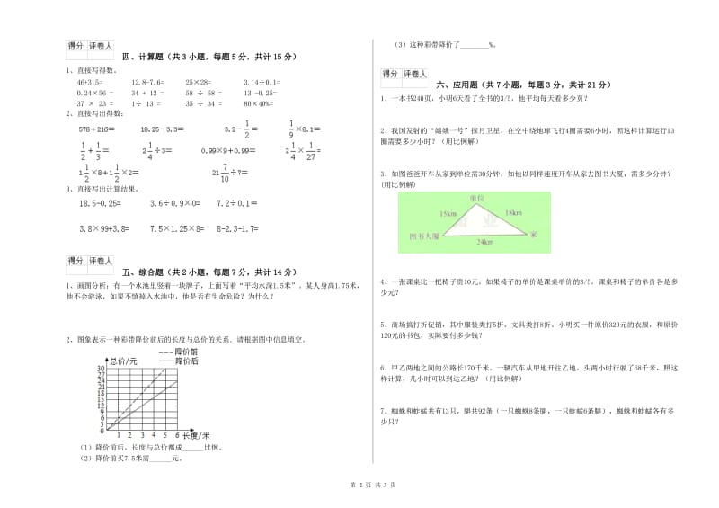 信阳市实验小学六年级数学下学期自我检测试题 附答案.doc_第2页