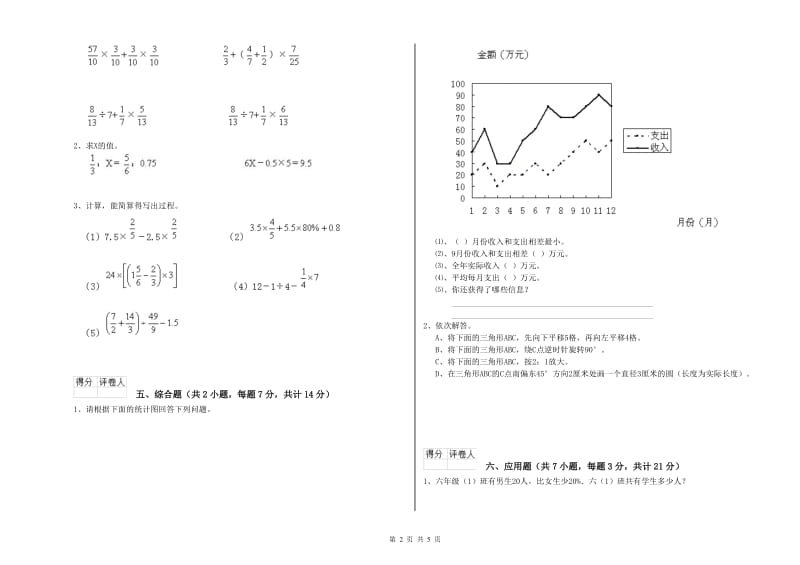 人教版六年级数学上学期期末考试试卷B卷 附解析.doc_第2页