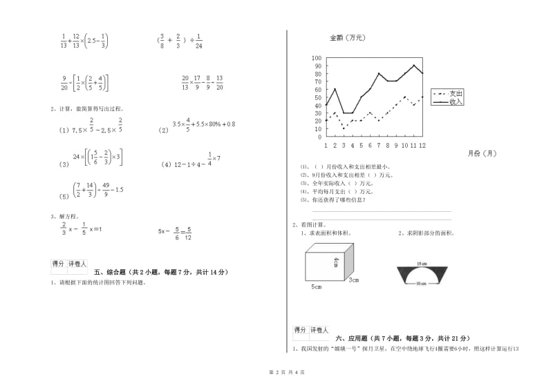 上海教育版六年级数学上学期开学考试试卷C卷 附答案.doc_第2页