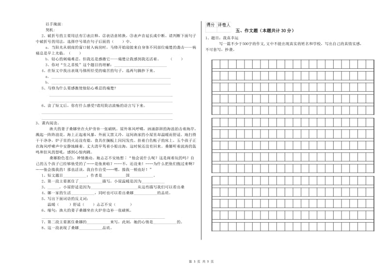 克拉玛依市重点小学小升初语文自我检测试卷 含答案.doc_第3页