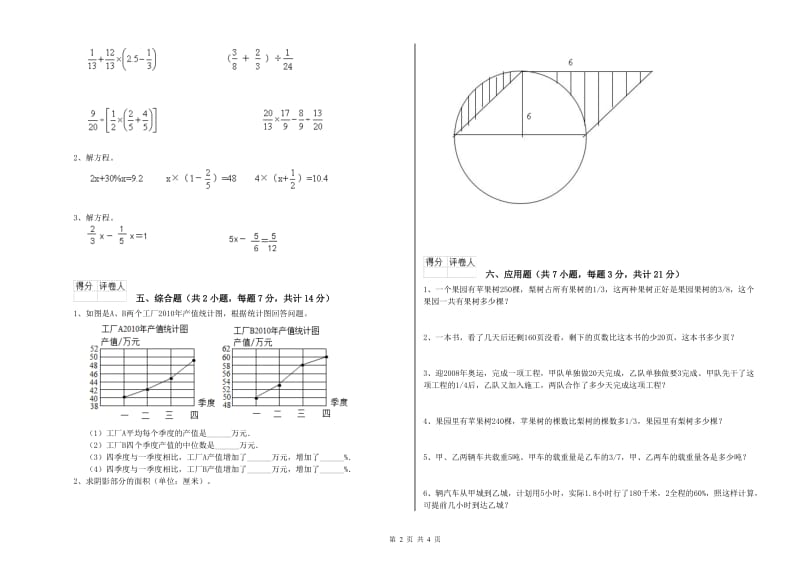 上海教育版六年级数学【下册】综合练习试题D卷 含答案.doc_第2页