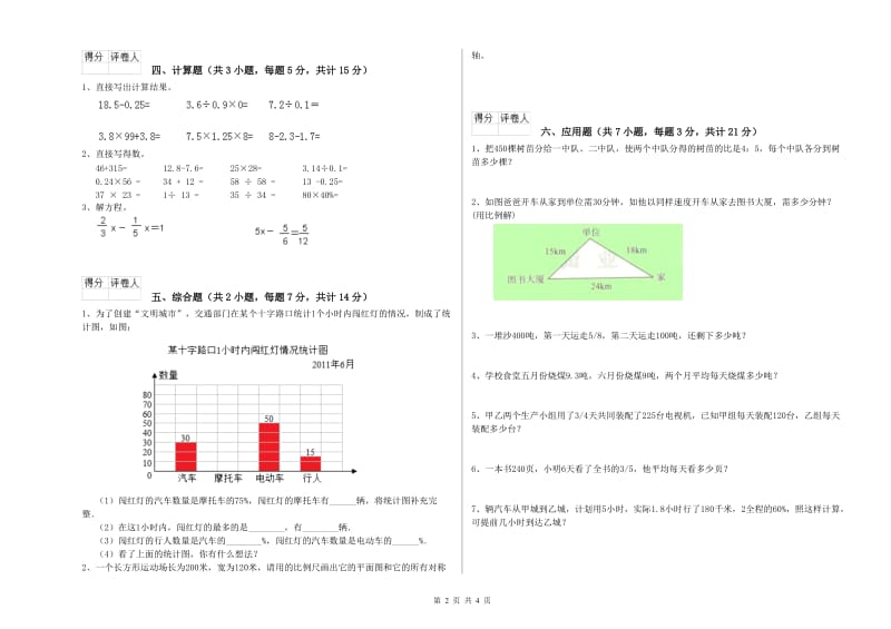 上海教育版六年级数学【上册】强化训练试题B卷 附答案.doc_第2页