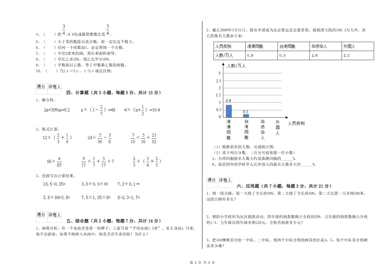 中卫市实验小学六年级数学【上册】开学考试试题 附答案.doc_第2页