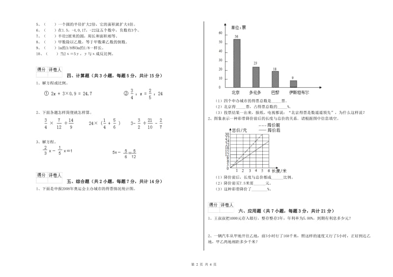 上海教育版六年级数学【下册】过关检测试卷D卷 附答案.doc_第2页