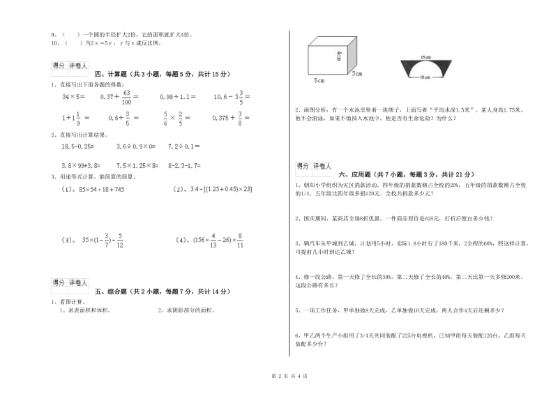 天津市实验小学六年级数学下学期能力检测试题 附答案.doc_第2页