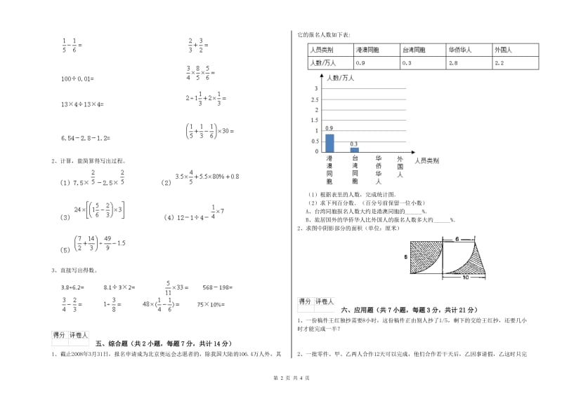外研版六年级数学【下册】期中考试试题A卷 附答案.doc_第2页