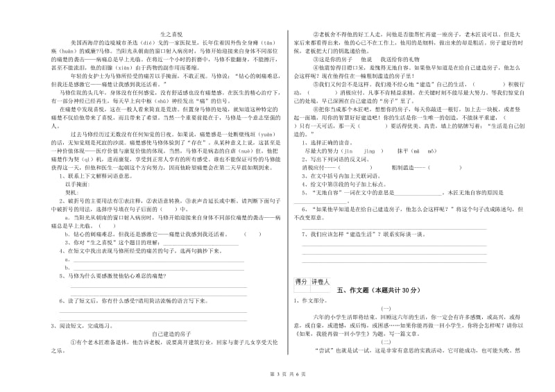 吉林省小升初语文综合练习试卷A卷 附解析.doc_第3页