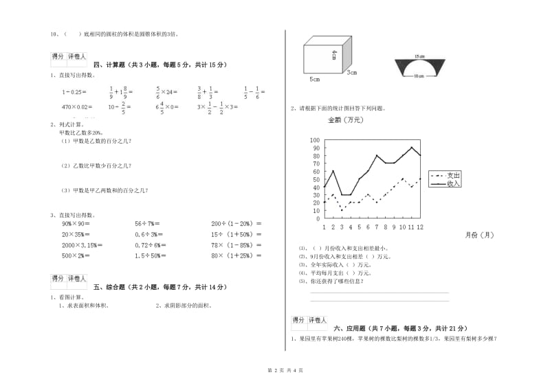 外研版六年级数学下学期能力检测试卷C卷 附答案.doc_第2页