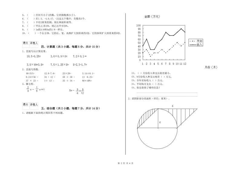 外研版六年级数学上学期月考试题D卷 含答案.doc_第2页