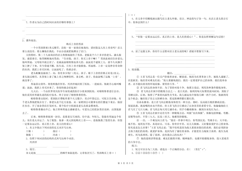 天水市实验小学六年级语文【下册】提升训练试题 含答案.doc_第3页