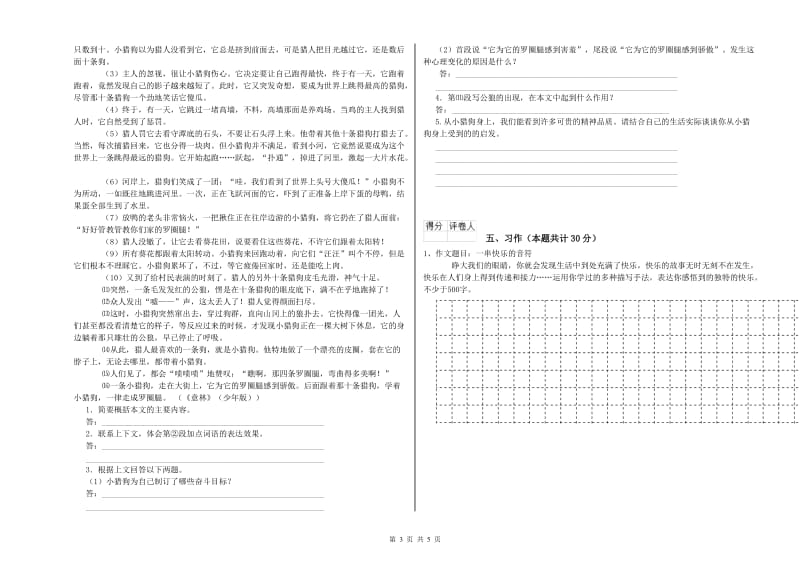 内江市实验小学六年级语文【下册】综合练习试题 含答案.doc_第3页