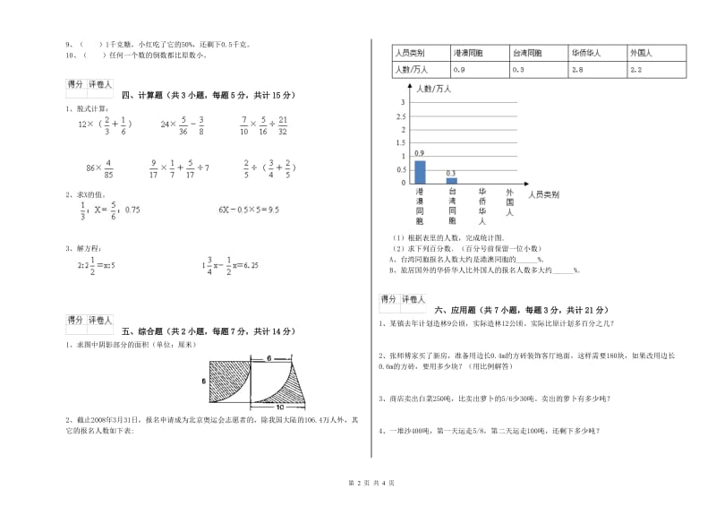 大庆市实验小学六年级数学【下册】全真模拟考试试题 附答案.doc_第2页