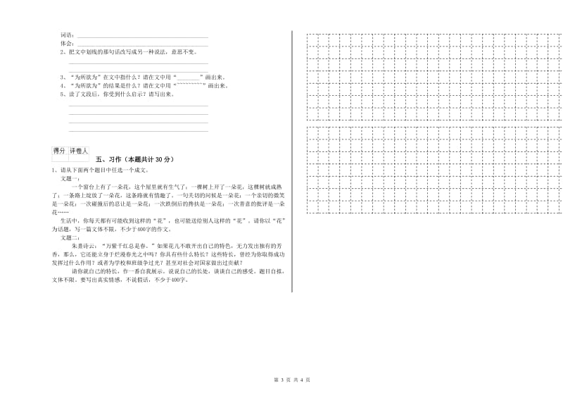 安庆市实验小学六年级语文【下册】能力检测试题 含答案.doc_第3页