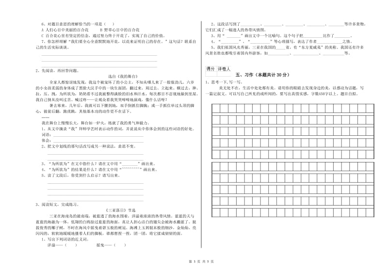 外研版六年级语文下学期考前检测试题B卷 含答案.doc_第3页