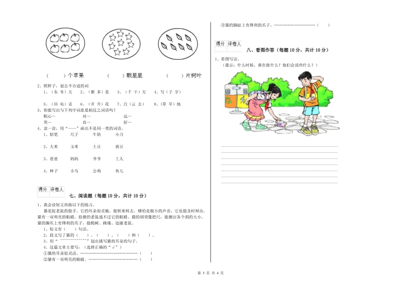 南昌市实验小学一年级语文【下册】自我检测试题 附答案.doc_第3页