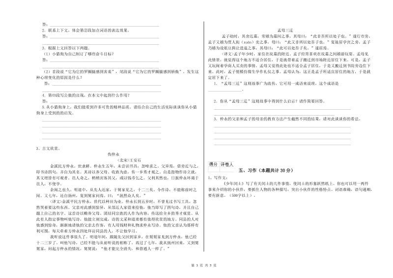 宁德市实验小学六年级语文下学期自我检测试题 含答案.doc_第3页