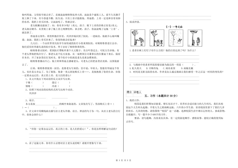 外研版六年级语文上学期综合练习试卷D卷 附解析.doc_第3页