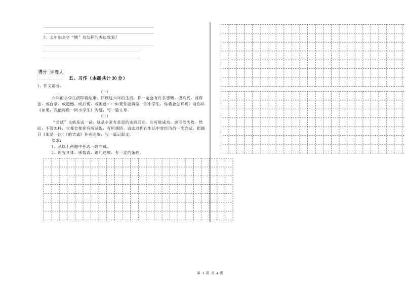 商丘市实验小学六年级语文【下册】考前练习试题 含答案.doc_第3页