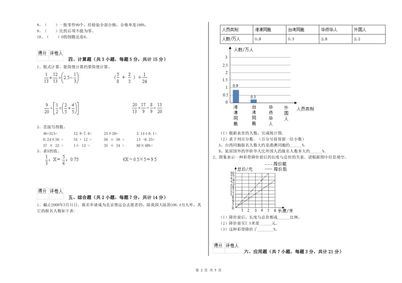 天津市实验小学六年级数学【下册】过关检测试题 附答案.doc_第2页