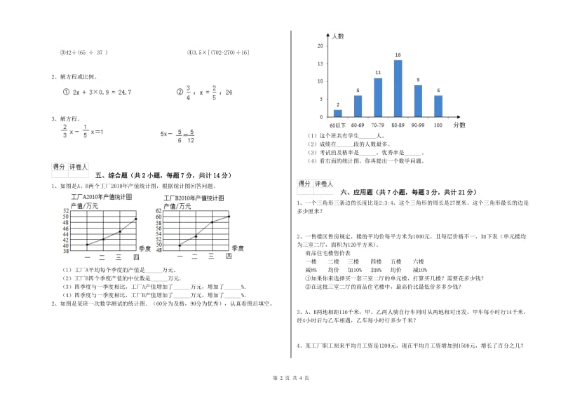 安顺市实验小学六年级数学【下册】开学检测试题 附答案.doc_第2页