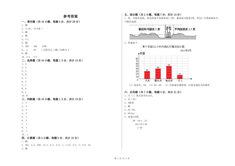 外研版六年级数学上学期自我检测试题A卷 含答案.doc_第3页