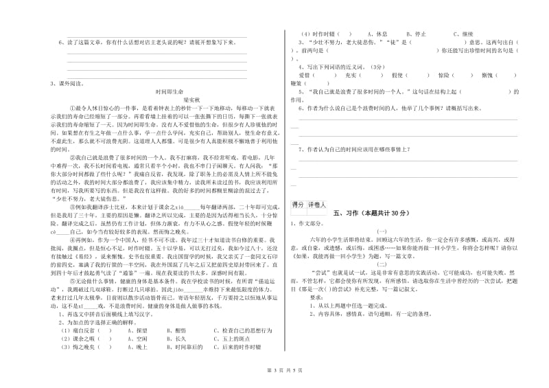 台州市实验小学六年级语文【下册】提升训练试题 含答案.doc_第3页