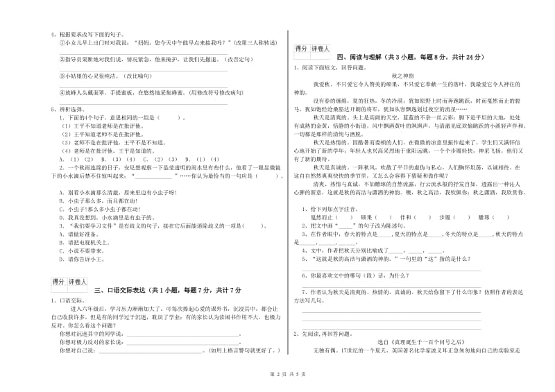 兰州市重点小学小升初语文综合练习试卷 含答案.doc_第2页