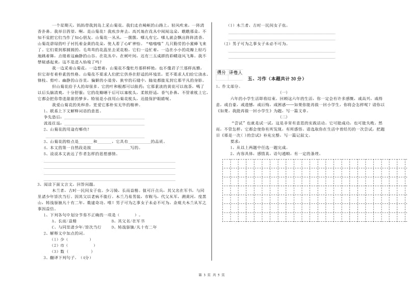 定西市实验小学六年级语文【上册】考前检测试题 含答案.doc_第3页