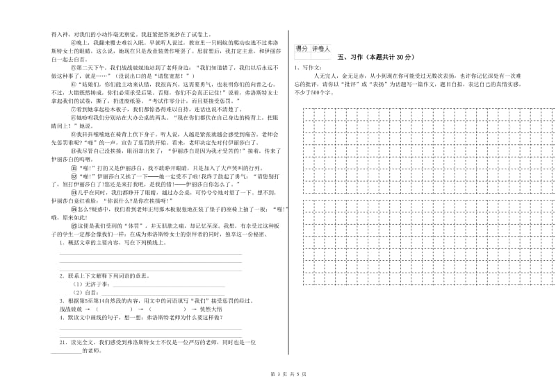 南京市实验小学六年级语文【下册】能力测试试题 含答案.doc_第3页