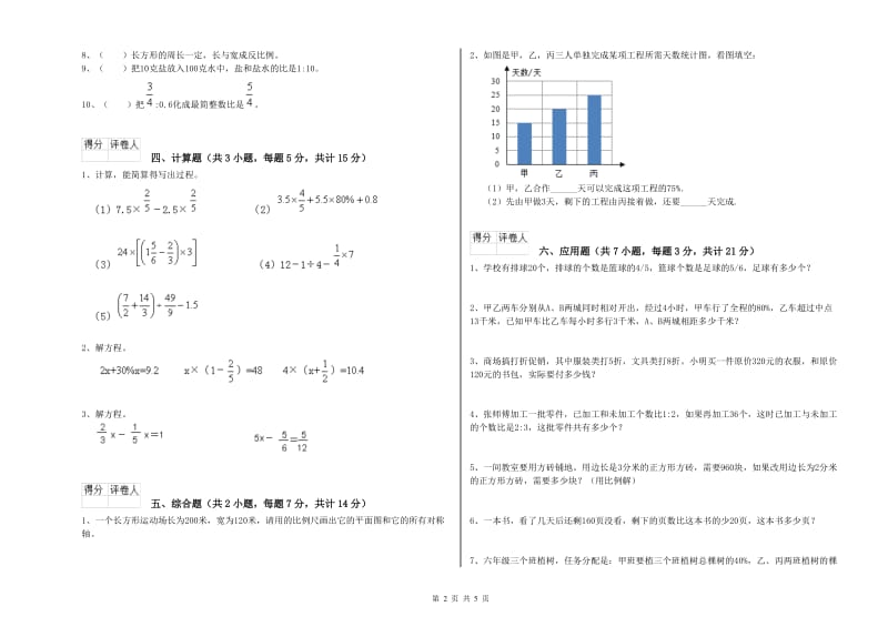 外研版六年级数学【下册】期末考试试题A卷 附答案.doc_第2页