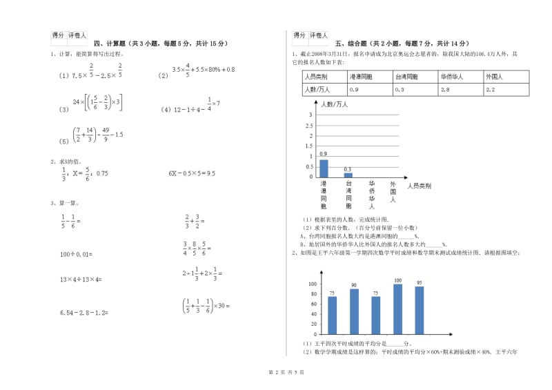 威海市实验小学六年级数学【下册】月考试题 附答案.doc_第2页