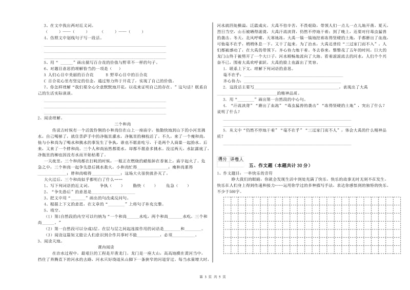 威海市重点小学小升初语文强化训练试题 含答案.doc_第3页