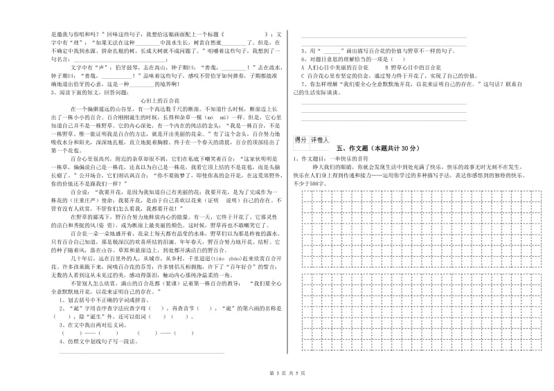 南京市重点小学小升初语文自我检测试卷 含答案.doc_第3页