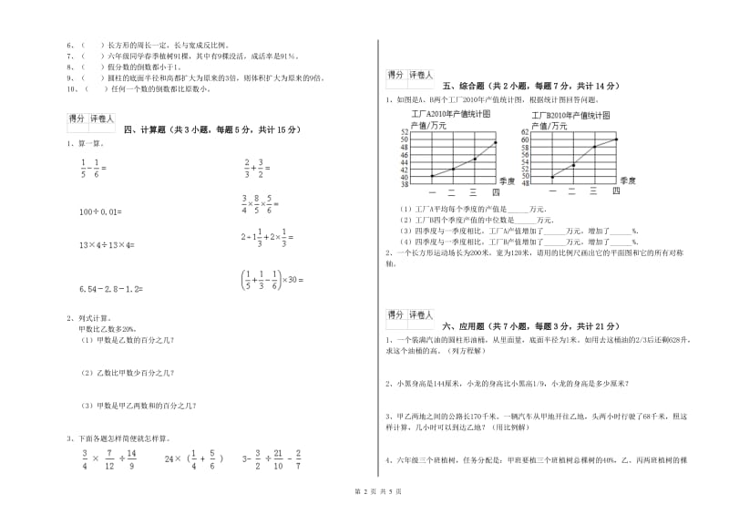 安康市实验小学六年级数学【下册】开学检测试题 附答案.doc_第2页