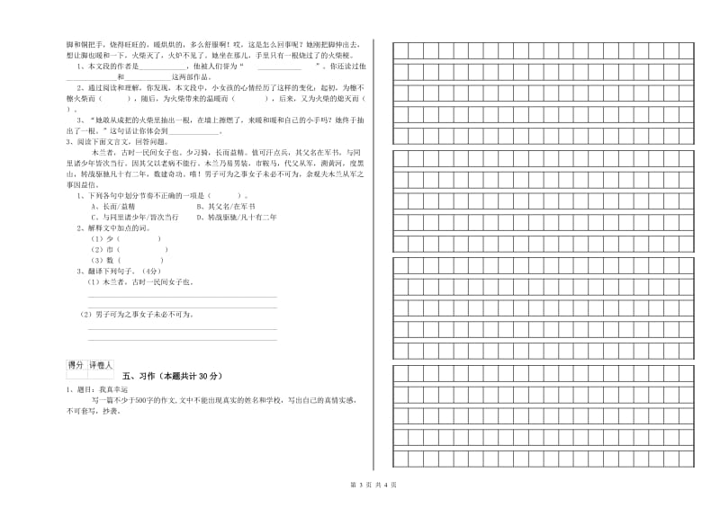 周口市实验小学六年级语文下学期全真模拟考试试题 含答案.doc_第3页