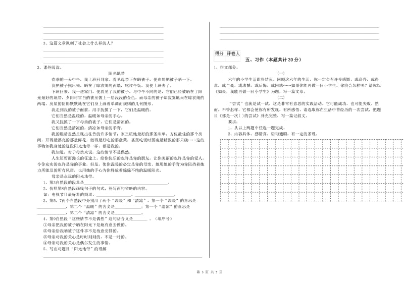 宝鸡市实验小学六年级语文上学期能力测试试题 含答案.doc_第3页