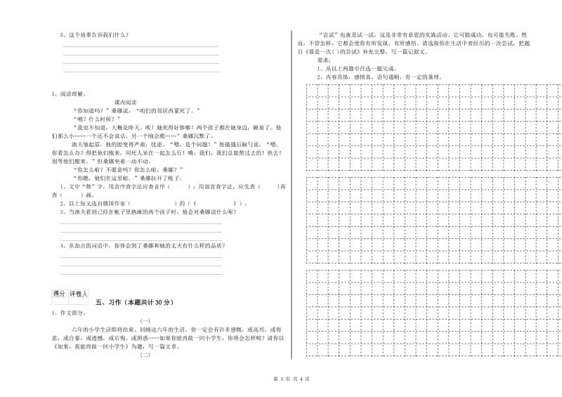 孝感市实验小学六年级语文【上册】开学考试试题 含答案.doc_第3页