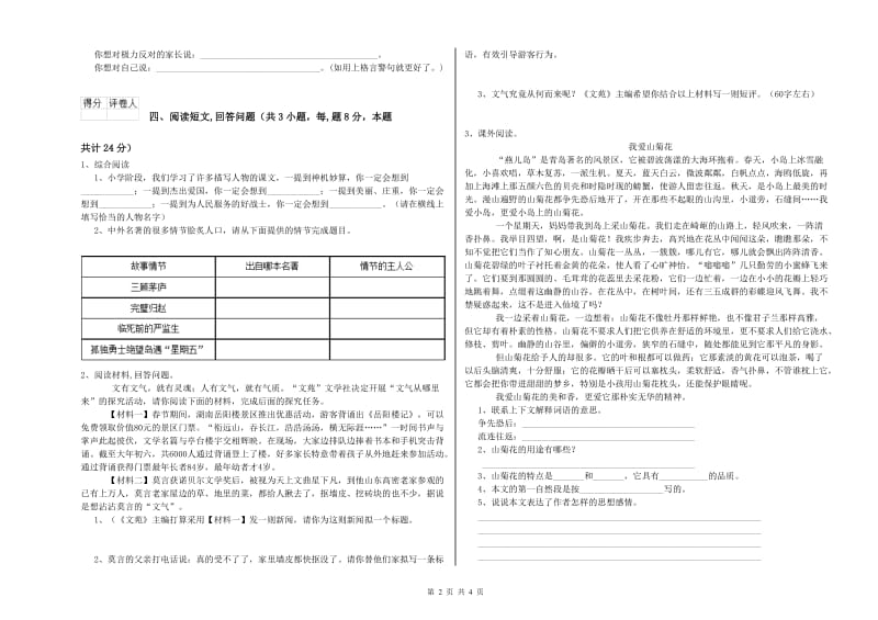 南阳市实验小学六年级语文下学期能力检测试题 含答案.doc_第2页