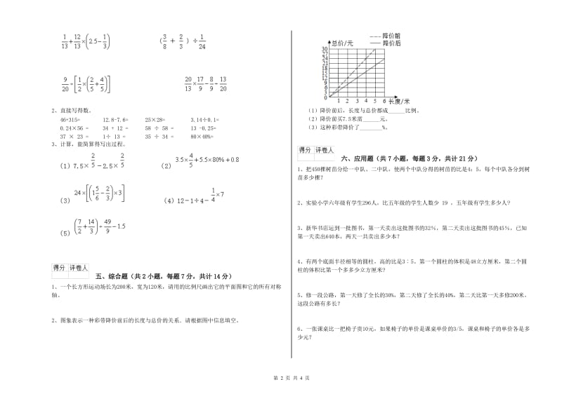 兰州市实验小学六年级数学【下册】综合练习试题 附答案.doc_第2页