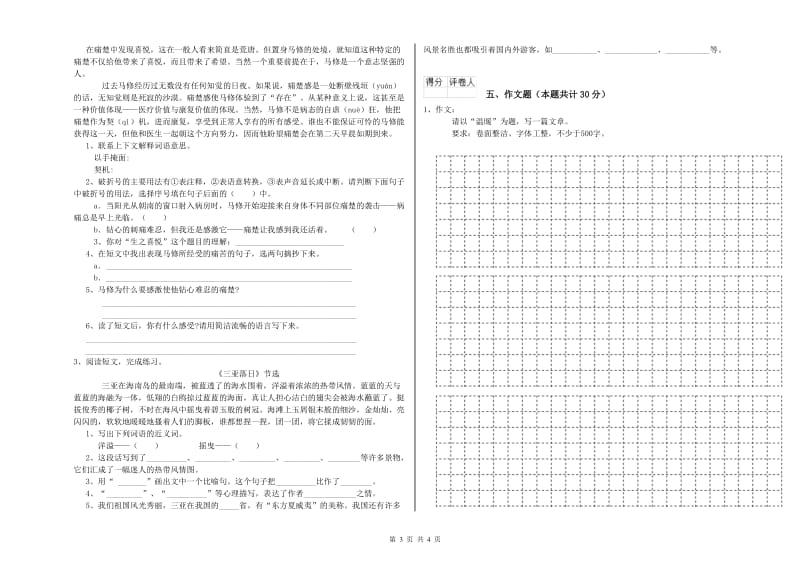 内蒙古重点小学小升初语文综合检测试题C卷 附答案.doc_第3页