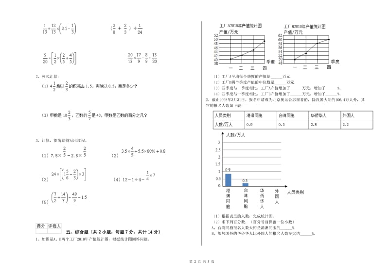 南京市实验小学六年级数学【下册】开学考试试题 附答案.doc_第2页