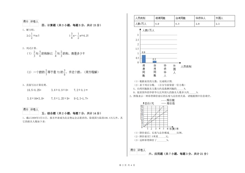 四平市实验小学六年级数学【上册】月考试题 附答案.doc_第2页