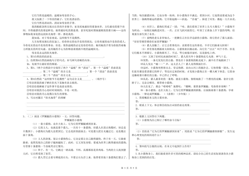 安徽省小升初语文全真模拟考试试卷B卷 附答案.doc_第3页